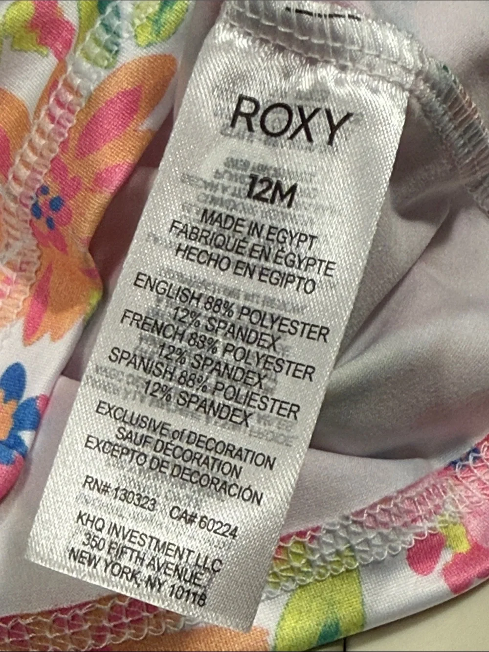 ROXY size 12 months 2 piece swim set long-sleeve swim top and bottoms floral